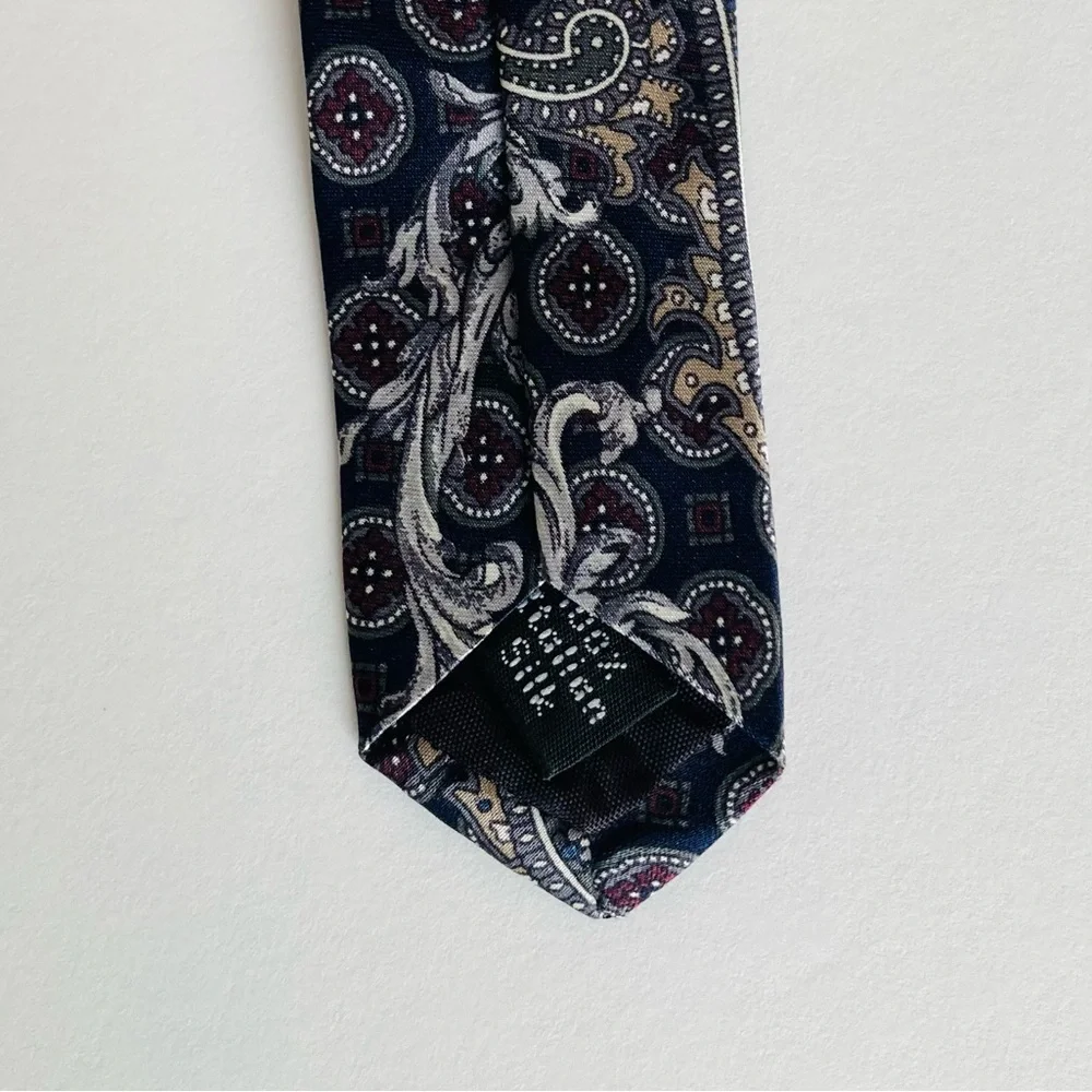 Bundle of 2 Henry Grethel Italian Silk Neck Ties 58” and 56” Paisley Leaf Black